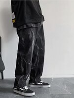 Джинсы мужские в стиле хип-хоп, модные повседневные мешковатые широкие джинсы в стиле ретро, Мужская Уличная одежда, свободные прямые брюки из денима в Корейском стиле 1005002014146044