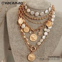 Многослойное ожерелье Dvacaman в стиле бохо с портом, женское винтажное ожерелье золотистого цвета с геометрической цепочкой, бусинами и жемчугом, ожерелье-чокер 1005002049782961