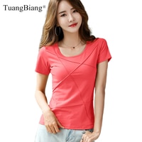 Однотонная футболка в рубчик из хлопка, розово-красная женская летняя облегающая футболка с коротким рукавом и круглым вырезом, женские повседневные Модные топы цвета хаки, 2022 1005002060474888