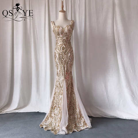 Золотистые вечерние платья QSYYE, длинное платье-Русалка для выпускного вечера, блестящее вечернее платье с блестками, золотистое официальное блестящее женское платье 1005002073294766