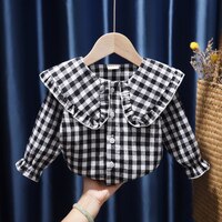 Блузка для маленьких девочек, хлопковые рубашки, рубашка в клетку с длинным рукавом, весна-осень, топы с отложным воротником для малышей 1005002076944348