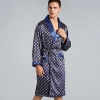 Халат-кимоно Мужской Шелковый атласный, роскошная пижама с длинным рукавом, одежда для сна, большие размеры 5XL, атласная ночная рубашка, домашняя одежда на лето 1005002091952137