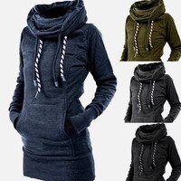 Женский пуловер с высоким воротником, однотонное плотное худи, женская теплая туника, свитшот с вышивкой в виде звезд, длинное платье с капюшоном, 2020 1005002095337580
