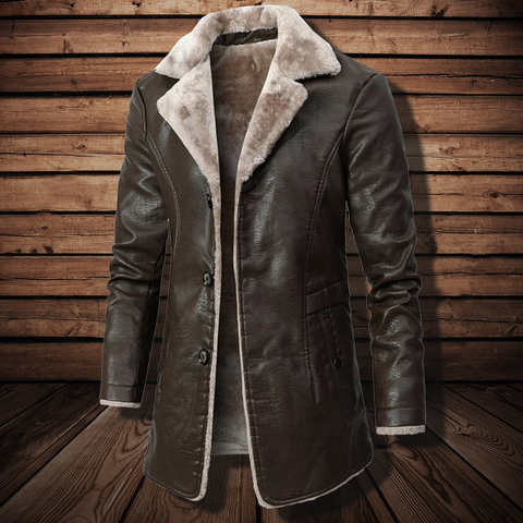 Куртка мужская кожаная с отложным воротником, повседневная винтажная верхняя одежда, длинный пиджак с лацканами, модная одежда, осень-зима 1005002100302895
