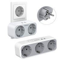 Переносной сетевой адаптер для дома/офиса/путешествий на 2/3 розеток С 2 USB-разъемами и европейской вилкой защита от перегрузки 110-230 В 3600 Вт 1005002132503505