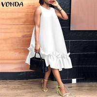 Летнее богемное платье VONDA, винтажное однотонное длинное платье макси, вечерний сарафан 2022 VONDA, повседневные платья, женское свободное платье 1005002140273999