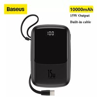 Baseus Power Bank 10000 мАч встроенный кабель типа C 3A 15 Вт Зарядное устройство для телефона цифровой дисплей Poverbank мини портативное зарядное устройство 1005002180847861