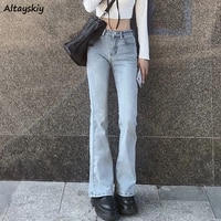 Женские выбеленные джинсы-клеш в Корейском стиле, шикарные облегающие модные эластичные хипстерские Ретро Элегантные уличные длинные женские джинсы Ulzzang в стиле колледжа 1005002184318424