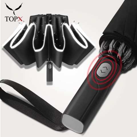 Ветрозащитный автоматический зонт для мужчин и женщин, большие деловые складные зонтики с 10 ребрами, Светоотражающая полоса, в подарок 1005002186092723