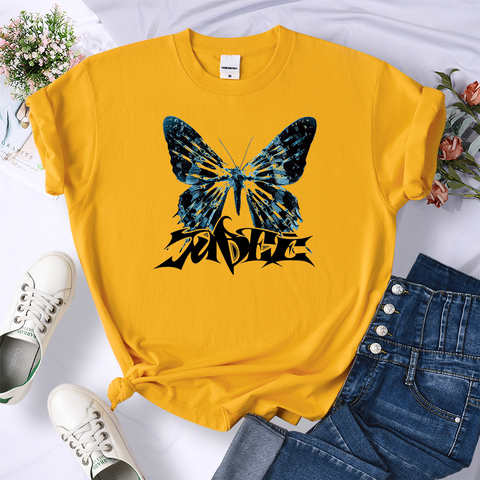 Крутая женская брендовая футболка с синим цветком и бабочкой, рубашка с коротким рукавом, модная свободная футболка с рисунком, женские топы, новинка 1005002198133806