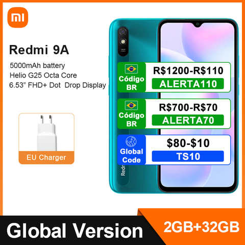 Xiaomi Redmi 9A, 2 Гб ОЗУ, 32 Гб ПЗУ, глобальная версия дюйма, Восьмиядерный процессор MTK Helio G25, 13 МП, задняя камера с ии, мобильный телефон дюйма HD +, 6,53 мА · ч, 5000 дюйма 1005002212684166