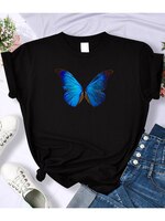 Футболка женская уличная свободного покроя, модная брендовая рубашка с синими бабочками, повседневный топ в стиле оверсайз, на лето 1005002225277018