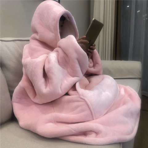 Зимние толстовки большого размера, женское флисовое теплое ТВ-одеяло с рукавами и карманами, фланелевая плюшевая толстовка с капюшоном, гигантская толстовка, Длинный свитшот 1005002229294652