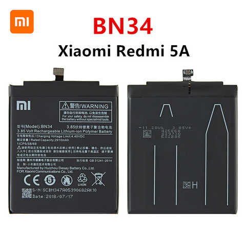 Оригинальный аккумулятор Xiao mi 100% BN34 3000 мАч для Xiaomi Redmi 5A 5,0 дюйма BN34 высококачественные сменные батареи для телефона 1005002255285627