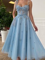 Платья для выпускного LORIE Baby Blue, сетчатая сетка с вышитыми звездами, длина ниже колена, декоративные бретельки, Украшенные бусинами, вечернее платье для свадебной вечеринки 1005002256145994
