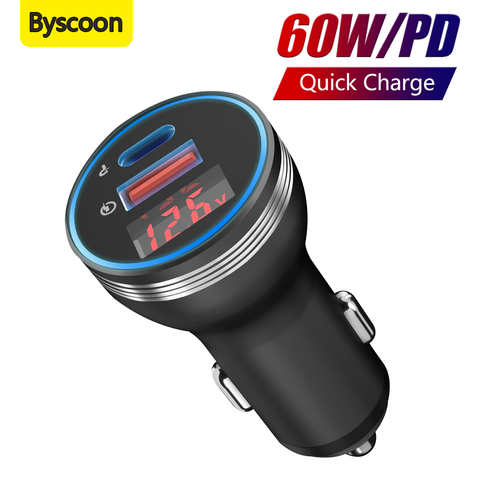 Автомобильное зарядное устройство Byscoon, 60 Вт, USB Тип C, цифровой дисплей, быстрая зарядка QC3.0 PD 3,0 VOOC, быстрая зарядка для OPPO Realme Oneplus 9 Pro 9R 1005002266558076