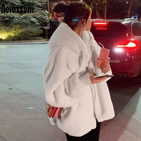 Nerazzurri Зимняя белая оверсайз женская куртка из искусственного меха с капюшоном на молнии с рукавами реглан  Корейская модная женская верхняя одежда 2021 года. шуба из искусственного плюшевая куртка плюшевое пальто 1005002271008902