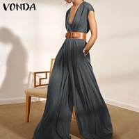 Женские Длинные Комбинезоны VONDA, пикантные широкие брюки с глубоким V-образным вырезом в стиле ретро, офисные Комбинезоны S- 1005002273017118