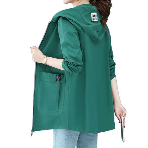 Женская ветровка, однотонная куртка средней длины, с большими карманами, свободная верхняя одежда большого размера на молнии, весна 2021 1005002275254855
