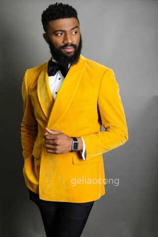 Желтый бархатный пиджак, британский стиль, перфорация, мужской пиджак Повседневный деловой пиджак мужской пиджак-блейзер 1005002277421251