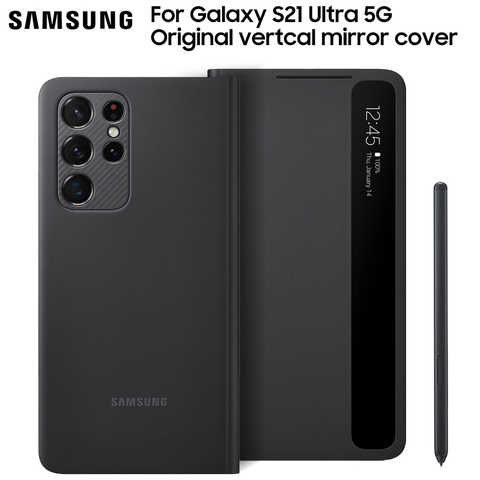 Умный зеркальный умный чехол, прозрачные чехлы для телефонов Samsung Galaxy S21 Ultra 5G View, флип-чехол с ручкой 1005002283569844