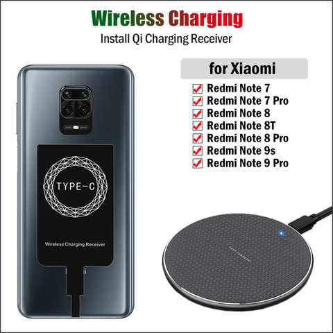 Беспроводной зарядный приемник Qi для Xiaomi Redmi Note 7 8 8T 9S 9 Pro, зарядное устройство с USB Type-C, адаптер для зарядки в подарок, чехол 1005002292411572