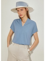 Amii минимализм летняя модная женская блузка официальная женская с коротким рукавом Однотонная Свободная рубашка с V-образным вырезом повседневные женские топы 12160019 1005002306298115