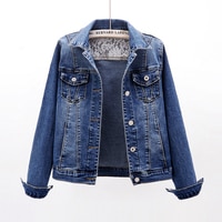 Женская джинсовая куртка, Корейская эластичная облегающая короткая весенняя куртка с длинным рукавом, винтажная синяя джинсовая куртка 1005002324962966
