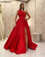 Красное платье на одно плечо с разрезом для выпускного вечера 2022 женские вечерние платья для торжества А-силуэта атласные Элегантные Простые Длинные вечерние платья 1005002332910840