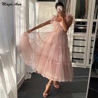 Платье Magic Awn женское для выпускного вечера, Простое розовое Тюлевое вечернее, на бретелях-спагетти, длина ниже колена 1005002362533392