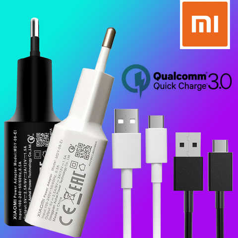 Быстрое зарядное устройство XiaoMi, 18 Вт, оригинальное быстрое зарядное устройство QC 3,0, дорожный адаптер USB Type-C, кабель для Mi 8, 6, A1, A2, Poco, F2, F1, Redmi Note 7, 8 1005002368950485