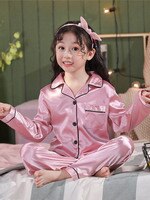 Шелковая пижама с длинным рукавом для девочек, детская одежда для сна, пижамы для девочек и мальчиков-подростков, атласные пижамные комплекты, ночные костюмы для детей 1005002377258031