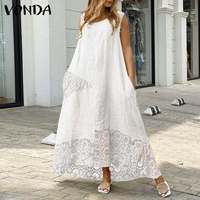 Женский летний сарафан 2022 VONDA, винтажное кружевное лоскутное асимметричное платье для вечерние, женское платье 1005002383123318