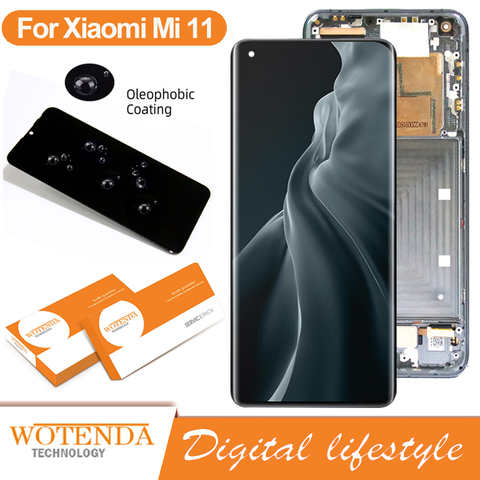 ЖК-дисплей AMOLED с рамкой для Xiaomi Mi 11, сенсорный экран с дигитайзером в сборе, запасные части для Xiaomi 11, дисплей 1005002383560622