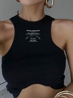 Топ женский укороченный с буквенным принтом, базовый однотонный корсет без рукавов, майка в рубчик, уличная одежда, черный топ, Y2K 1005002384001669