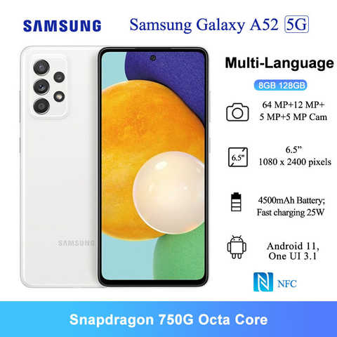 Смартфон Samsung Galaxy A52, NFC, Android 6,5, FHD +, Snapdragon 750G, 8 ядер, 64 мп, AI, 4 камеры, 4500 мА · ч 1005002389105702