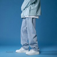 Весенние широкие джинсы, мужские Модные Повседневные джинсы в Корейском стиле, Мужская Уличная одежда, свободные прямые джинсовые брюки в стиле хип-хоп, мужские M-2XL 1005002395440390