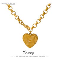 Yhpup Romantic Heart Rose Flower Pendant Necklace Statement Stainless Steel Trendy Necklace 18 K Metal Collar ожерелье Gift 1005002395850913