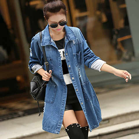 Женская джинсовая куртка с длинным рукавом, голубая длинная джинсовая куртка, модель 2020 года 1005002401870173