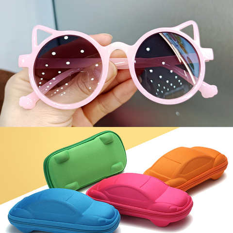 Солнцезащитные очки с футляром для мальчиков и девочек, круглые блестящие очки с кошачьими ушками, милые Мультяшные детские очки с градиентными линзами 1005002404789686