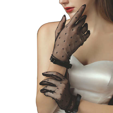 Перчатки Прозрачная сетка женские с бантом, элегантные кружевные сетчатые тонкие митенки с открытыми пальцами, летние 1005002412869297