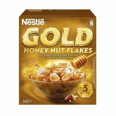 Хлопья кукурузные с медом и арахисом, обогащенные витаминами NESTLÉ GOLD Honey Nut Flakes 300 г 1005002425497489