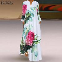 Весенний женский сарафан, богемное цветочное длинное платье ZANZEA 2022, повседневное вечерние ничное платье с длинным рукавом, платья-кафтан 1005002425926604