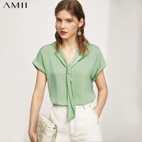 Летняя новая женская блузка Amii в стиле минимализма, официальная Женская свободная рубашка с V-образным вырезом, повседневные женские топы 12040279 1005002431289834
