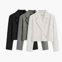 Пиджак женский короткий, модный элегантный повседневный винтажный двубортный пиджак с длинным рукавом и английским воротником для офиса и работы 1005002451404304