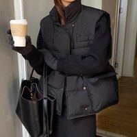 Женский короткий пуховой жилет, теплая ветровка на 2022 белом утином пуху, безрукавка без рукавов, Осень-зима 90% 1005002452646063