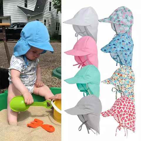 Летняя детская пляжная кепка s SPF 50 + Солнцезащитная шляпа с защитой от УФ-лучей Регулируемая шляпа для мальчиков и девочек головные уборы для плавания 1005002453430198