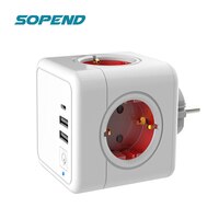 Sopend сетевой фильтр Розетка настенная Tee 220 удлинитель для розетки умная розетка адаптер питания переходник для заглушки для куб умная Сетевая розетка с выключателем и портами Type-C, европейская вилка 1005002457403381