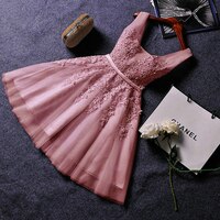 Женское платье для выпускного вечера, элегантное розовое платье для выпускного вечера, короткое платье до колена с V-образным вырезом и аппликацией, расшитое бисером, на шнуровке, лето 2021 1005002460819344