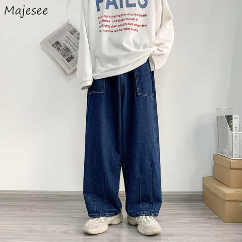 Джинсы мужские с широкими штанинами, однотонные брюки-мешковатые в японском стиле ретро, простые Мягкие Универсальные S-3XL в стиле ретро, с карманами, большого размера, для отдыха 1005002466904167